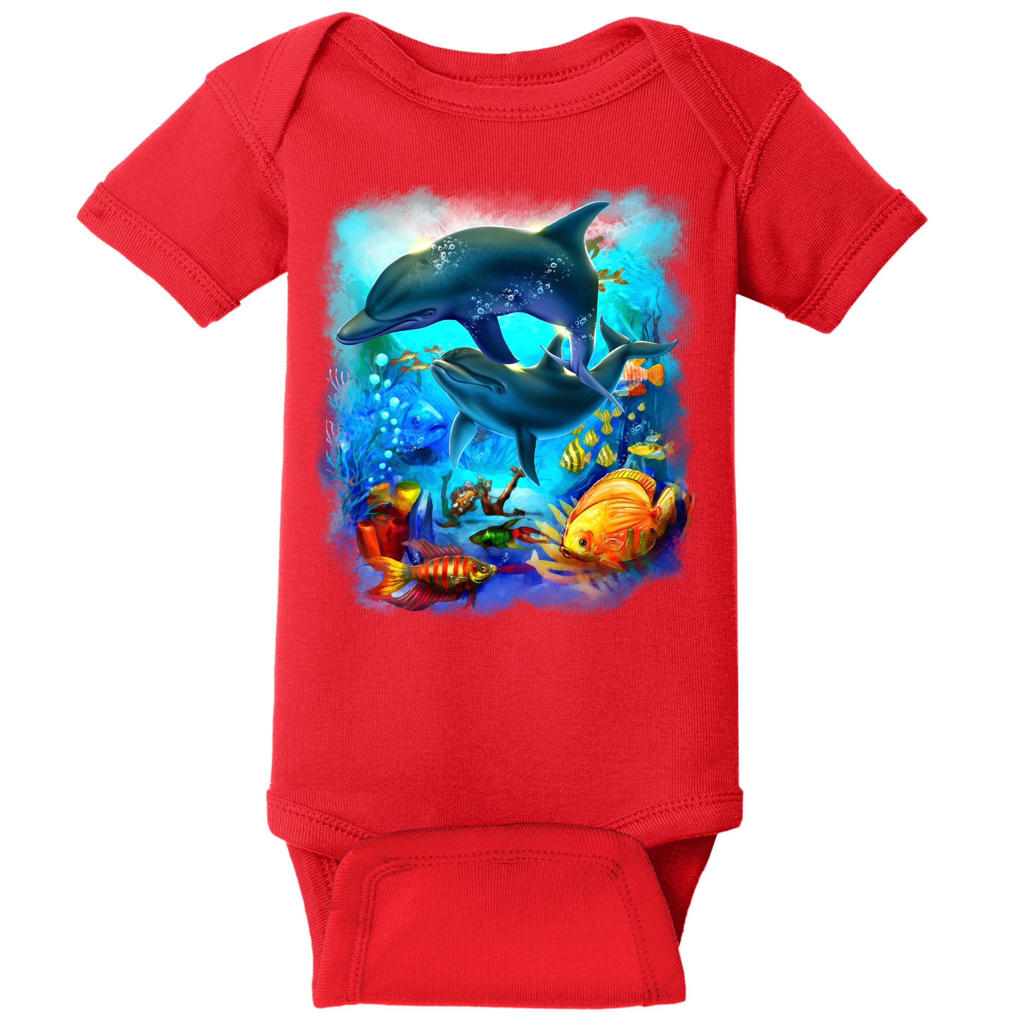 Tropical Fish Dolphins Portrait Baby Bodysuit