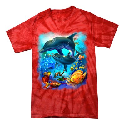 Tropical Fish Dolphins Portrait Tie-Dye T-Shirt
