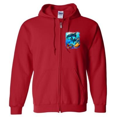 Tropical Fish Dolphins Portrait Full Zip Hoodie