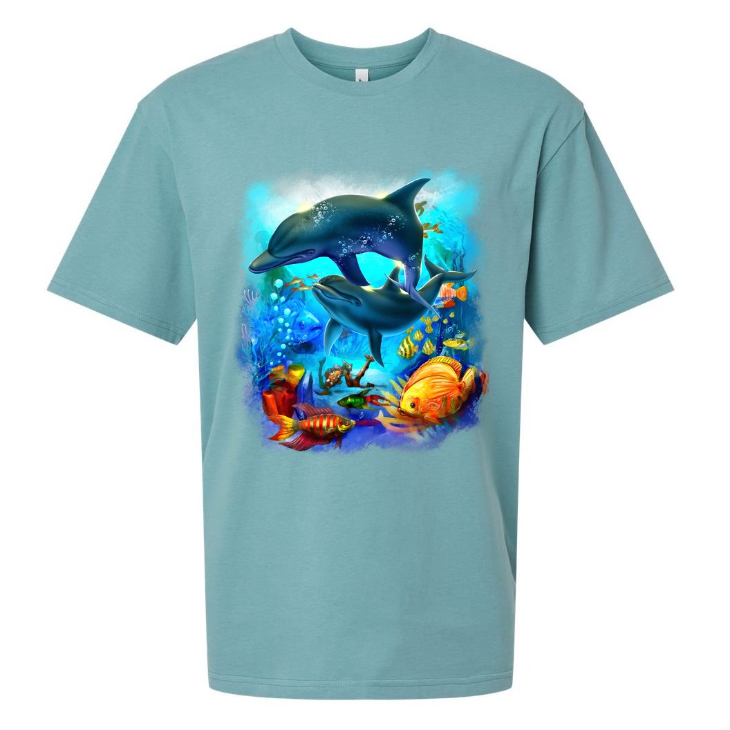 Tropical Fish Dolphins Portrait Sueded Cloud Jersey T-Shirt
