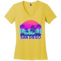 Tropical Retro San Diego Women's V-Neck T-Shirt