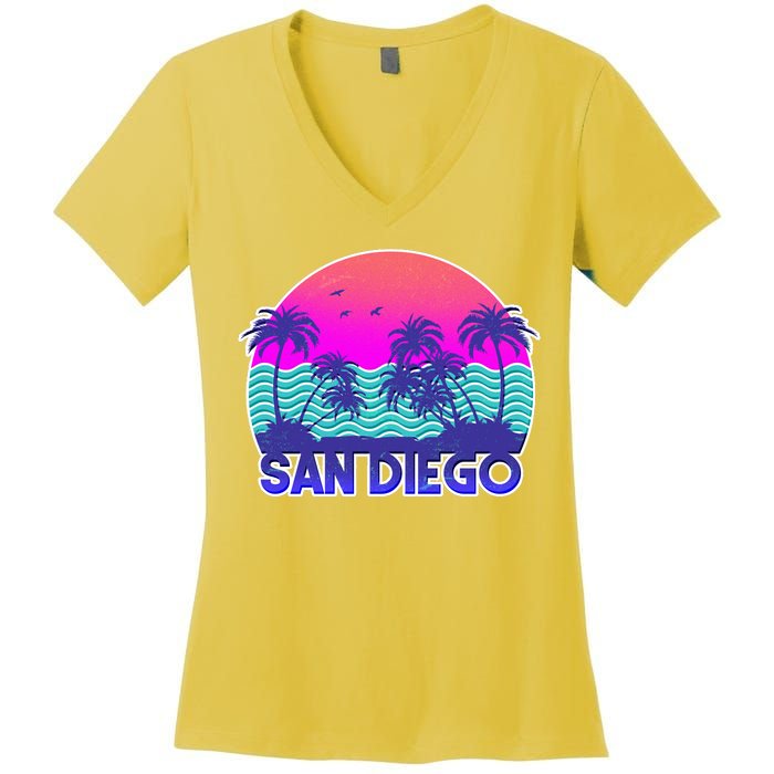 Tropical Retro San Diego Women's V-Neck T-Shirt