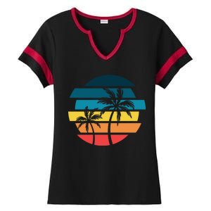 Tropical Retro Sun Ladies Halftime Notch Neck Tee