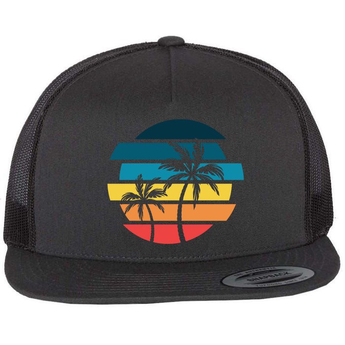 Tropical Retro Sun Flat Bill Trucker Hat