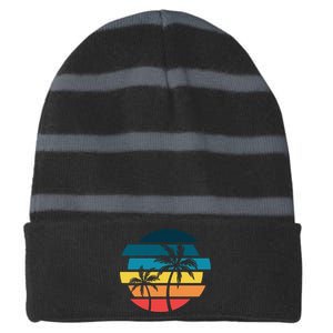 Tropical Retro Sun Striped Beanie with Solid Band