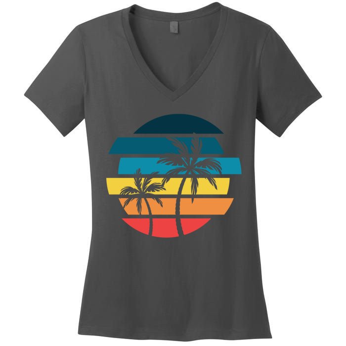 Tropical Retro Sun Women's V-Neck T-Shirt