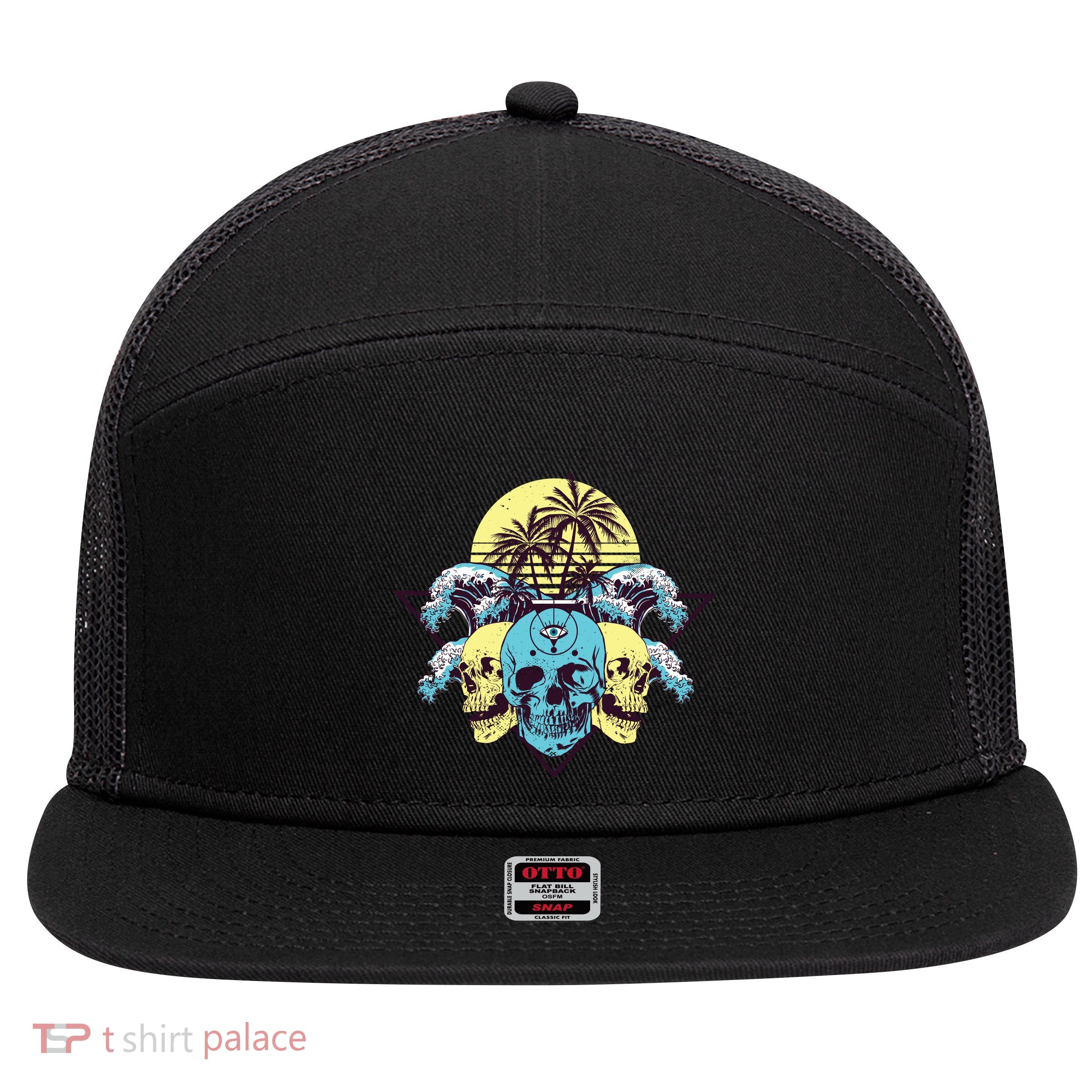 Tropical Skulls 7 Panel Mesh Trucker Snapback Hat