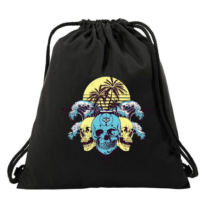 Tropical Skulls Drawstring Bag