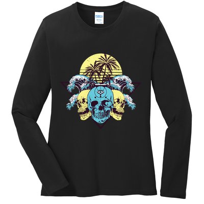 Tropical Skulls Ladies Long Sleeve Shirt