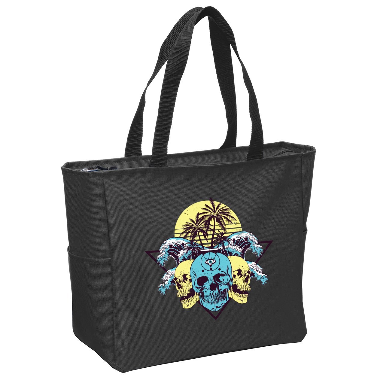 Tropical Skulls Zip Tote Bag