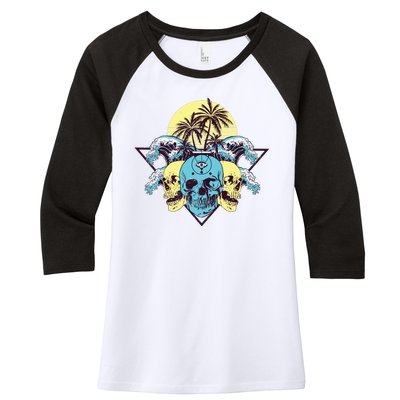 Tropical Skulls Women's Tri-Blend 3/4-Sleeve Raglan Shirt