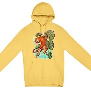 Tropical Tiger Tattoo Design Premium Pullover Hoodie