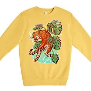 Tropical Tiger Tattoo Design Premium Crewneck Sweatshirt