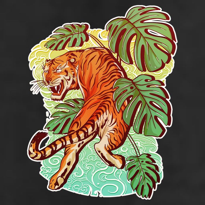 Tropical Tiger Tattoo Design 7 Panel Mesh Trucker Snapback Hat
