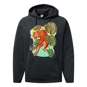 Tropical Tiger Tattoo Design Performance Fleece Hoodie