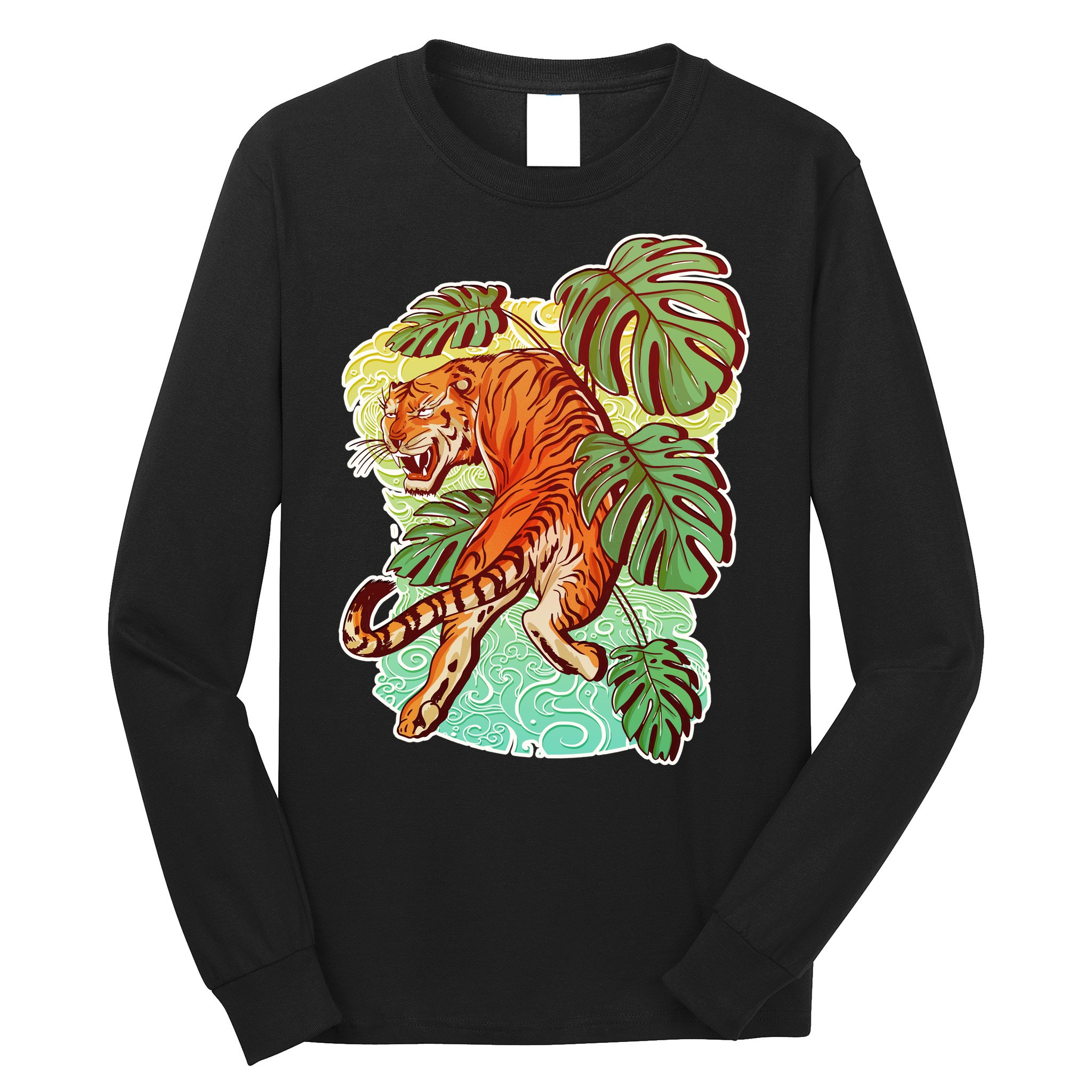 Tropical Tiger Tattoo Design Long Sleeve Shirt