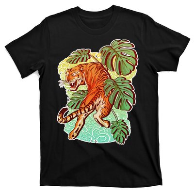 Tropical Tiger Tattoo Design T-Shirt