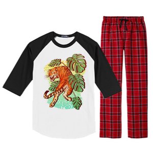 Tropical Tiger Tattoo Design Raglan Sleeve Pajama Set