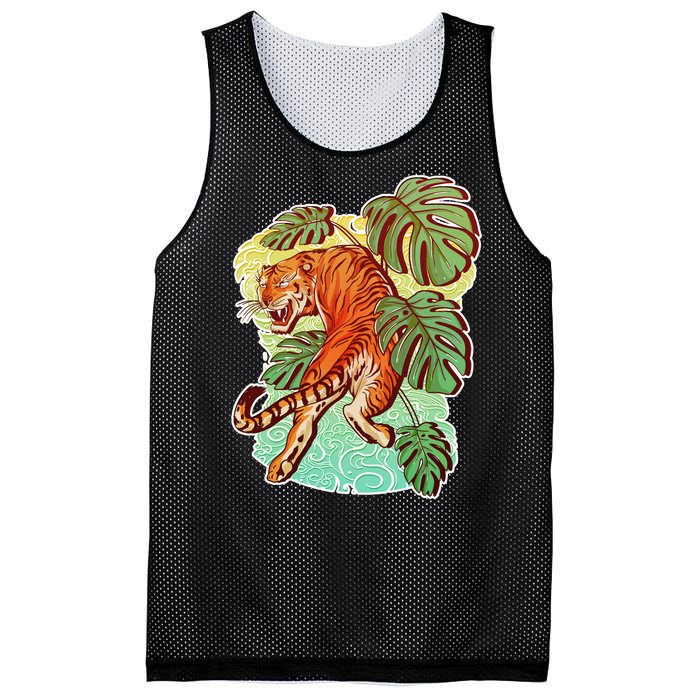 Tropical Tiger Tattoo Design Mesh Reversible Basketball Jersey Tank