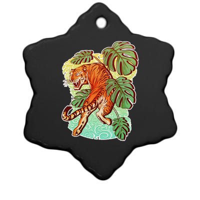 Tropical Tiger Tattoo Design Ceramic Star Ornament