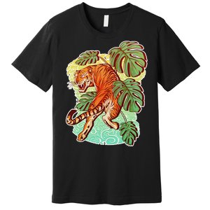 Tropical Tiger Tattoo Design Premium T-Shirt