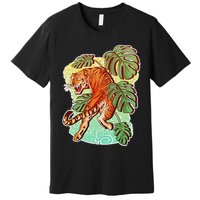 Tropical Tiger Tattoo Design Premium T-Shirt