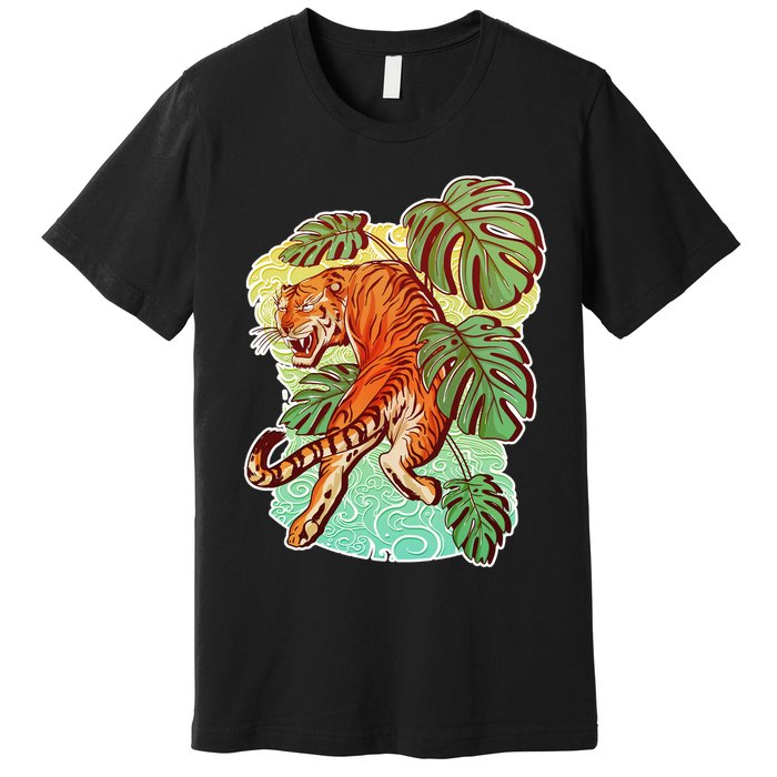 Tropical Tiger Tattoo Design Premium T-Shirt