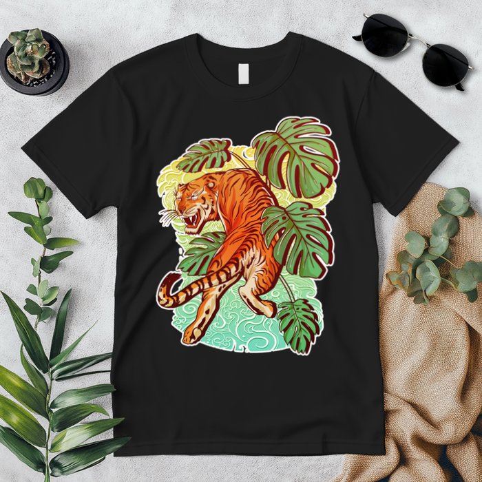 Tropical Tiger Tattoo Design Premium T-Shirt