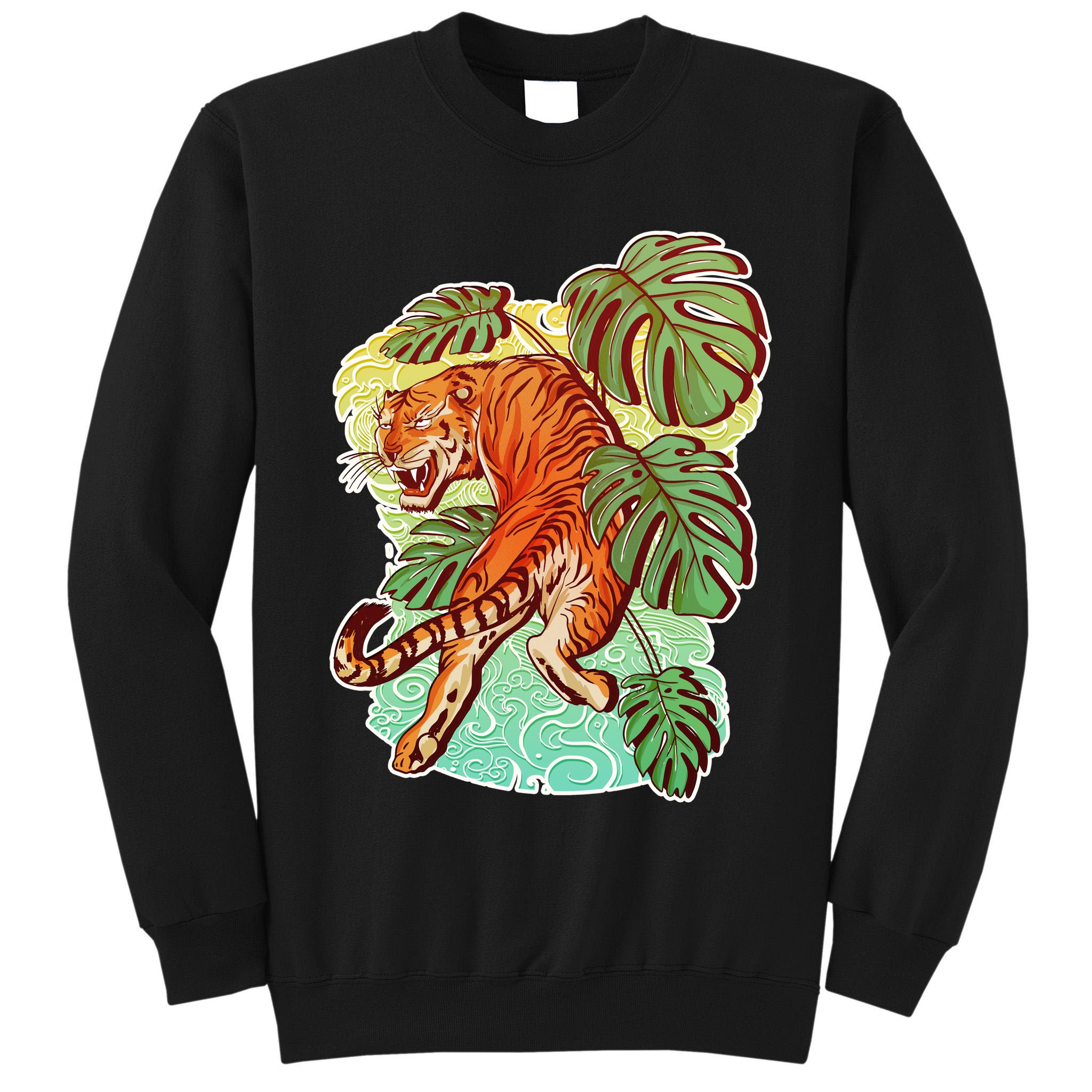Tropical Tiger Tattoo Design Tall Sweatshirt
