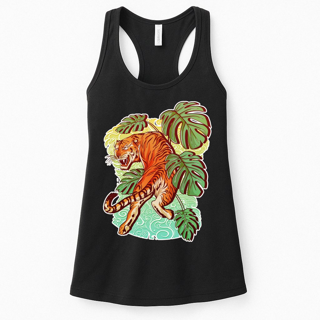 Tropical Tiger Tattoo Design Womens Tank Top