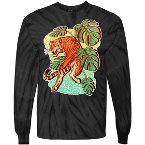 Tropical Tiger Tattoo Design Tie-Dye Long Sleeve Shirt