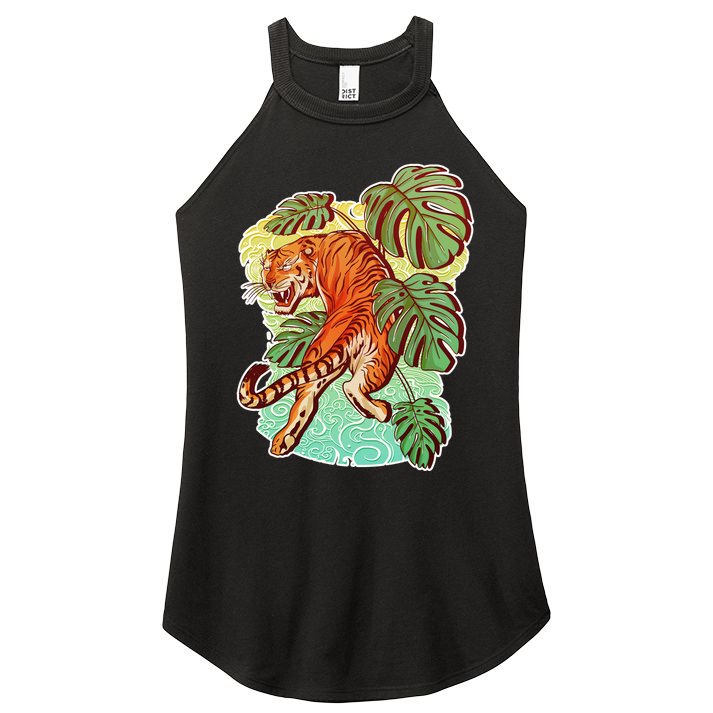 Tropical Tiger Tattoo Design Women's Perfect Tri Rocker Tank