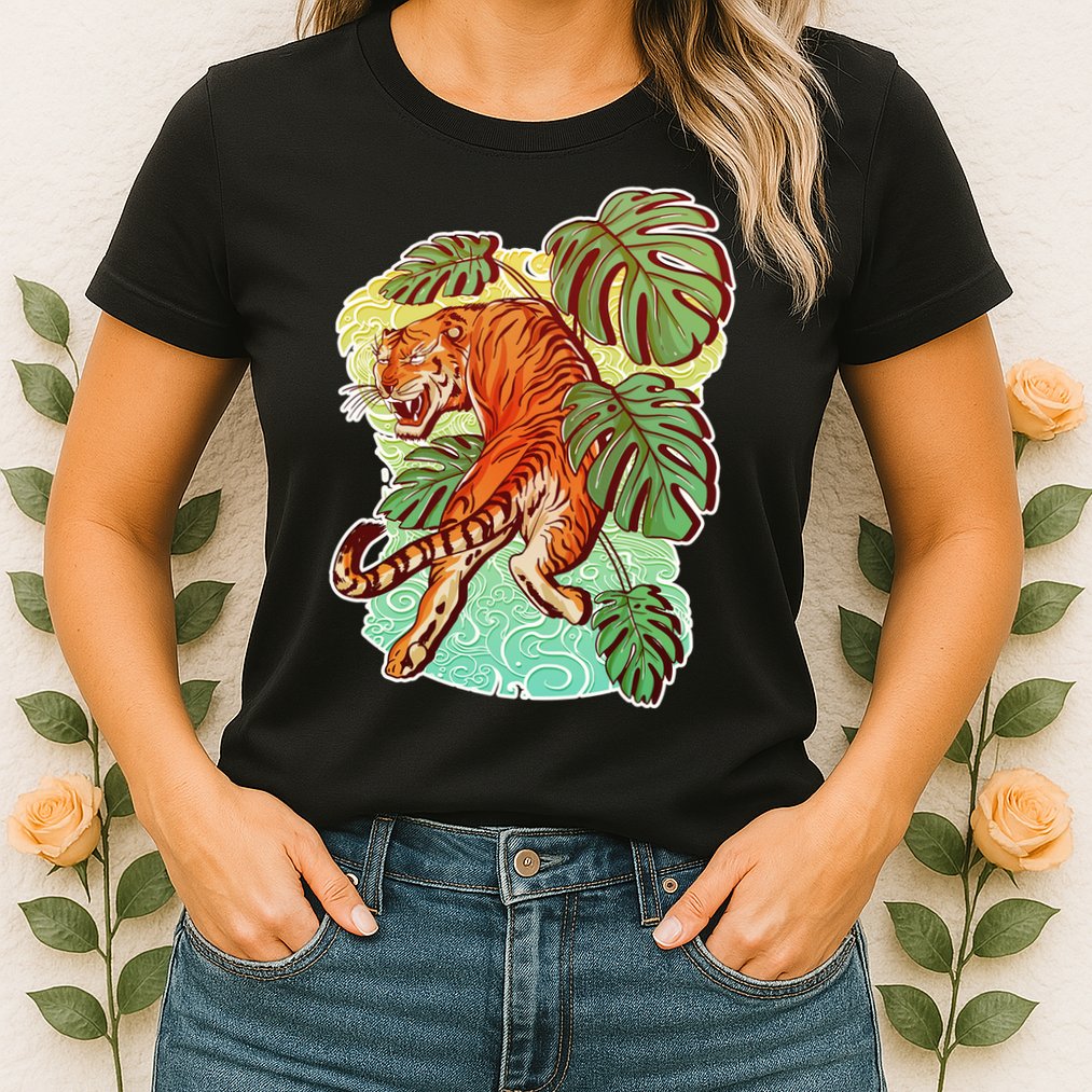Tropical Tiger Tattoo Design Womens T-Shirt