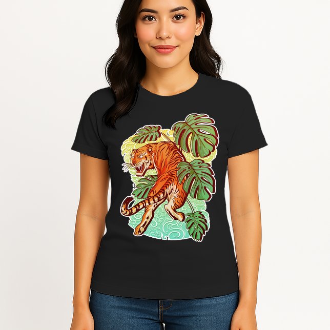 Tropical Tiger Tattoo Design Womens T-Shirt