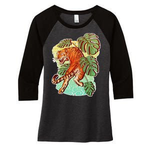 Tropical Tiger Tattoo Design Women's Tri-Blend 3/4-Sleeve Raglan Shirt