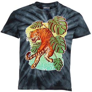 Tropical Tiger Tattoo Design Kids Tie-Dye T-Shirt