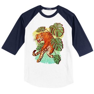 Tropical Tiger Tattoo Design Baseball Sleeve Shirt