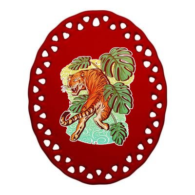 Tropical Tiger Tattoo Design Ceramic Oval Ornament