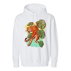 Tropical Tiger Tattoo Design Garment-Dyed Fleece Hoodie