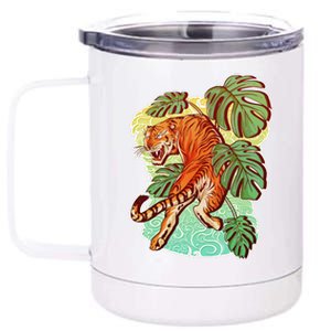 Tropical Tiger Tattoo Design 12 oz Stainless Steel Tumbler Cup