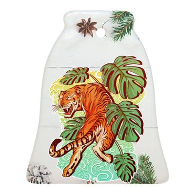 Tropical Tiger Tattoo Design Ceramic Bell Ornament