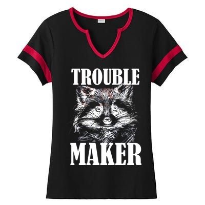 Trouble Maker Funny Raccoon Ladies Halftime Notch Neck Tee