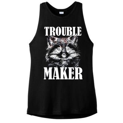 Trouble Maker Funny Raccoon Ladies PosiCharge Tri-Blend Wicking Tank