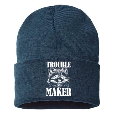 Trouble Maker Funny Raccoon Sustainable Knit Beanie