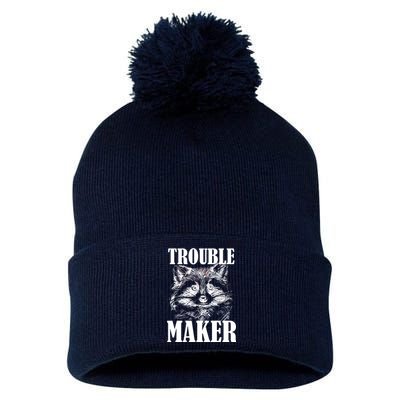 Trouble Maker Funny Raccoon Pom Pom 12in Knit Beanie