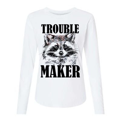 Trouble Maker Funny Raccoon Womens Cotton Relaxed Long Sleeve T-Shirt