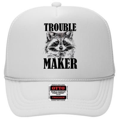 Trouble Maker Funny Raccoon High Crown Mesh Back Trucker Hat