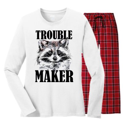 Trouble Maker Funny Raccoon Women's Long Sleeve Flannel Pajama Set 