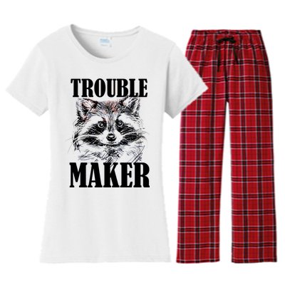 Trouble Maker Funny Raccoon Women's Flannel Pajama Set