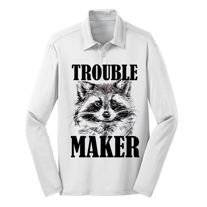 Trouble Maker Funny Raccoon Silk Touch Performance Long Sleeve Polo